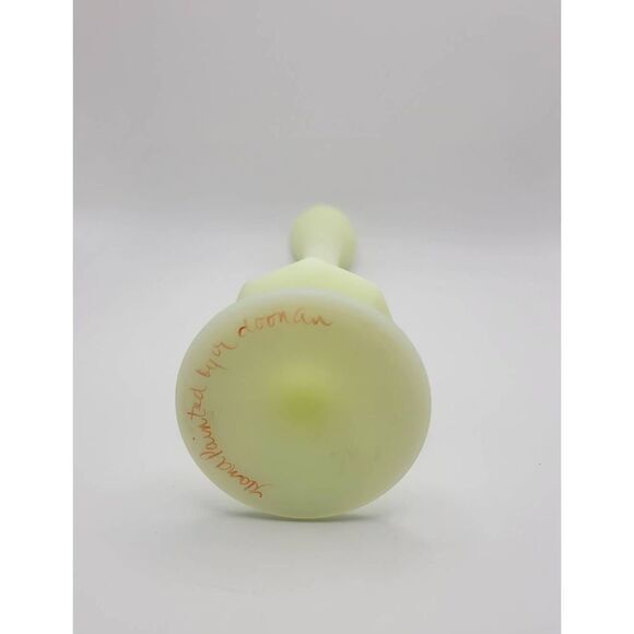 Vintage Signed Fenton Pastel Custard Holly Handpainted Swung Vase Uranium Glow - Picture 3 of 5